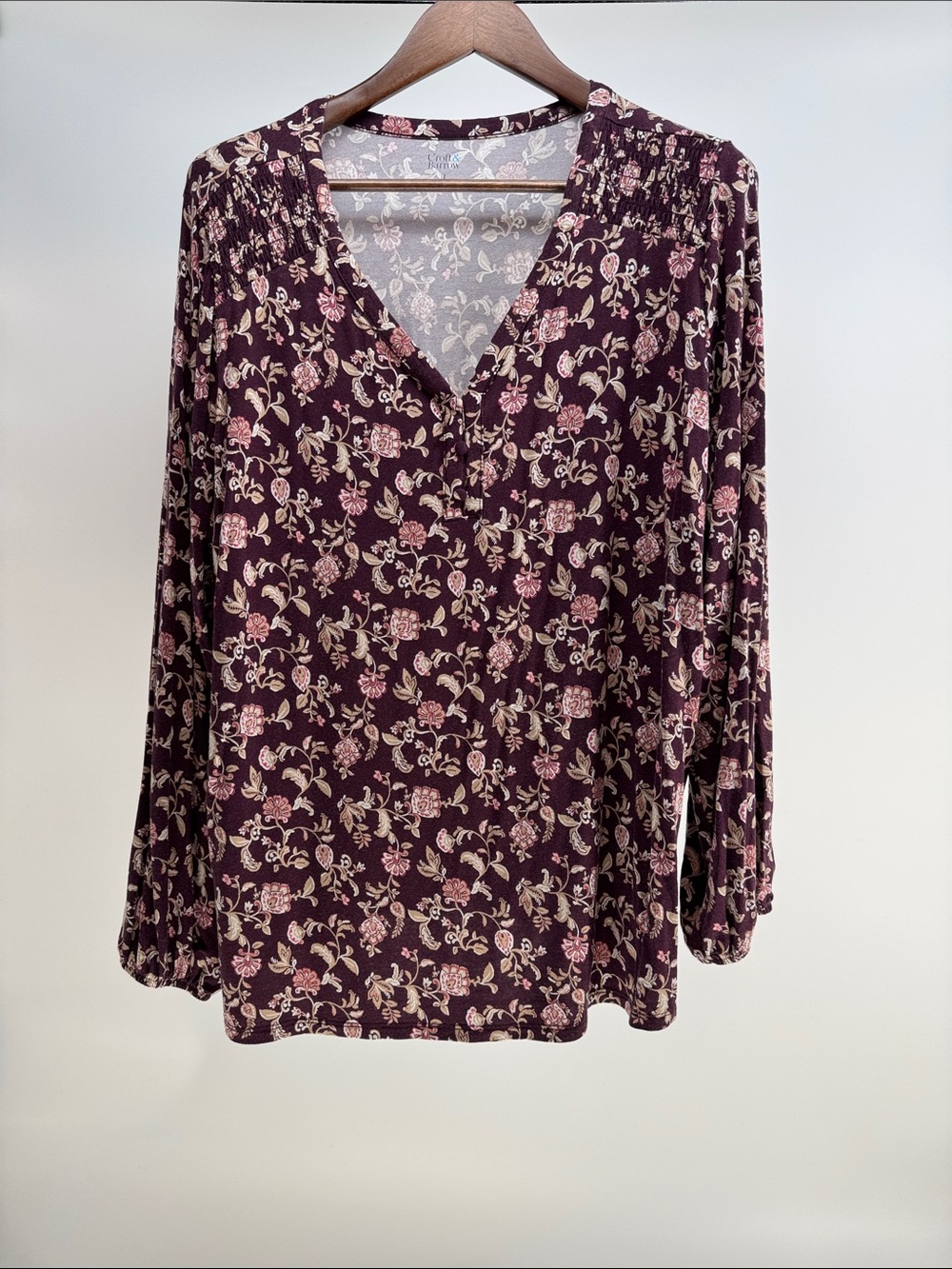 croft & barrow Plum Floral V-Neck Long Sleeve Tunic